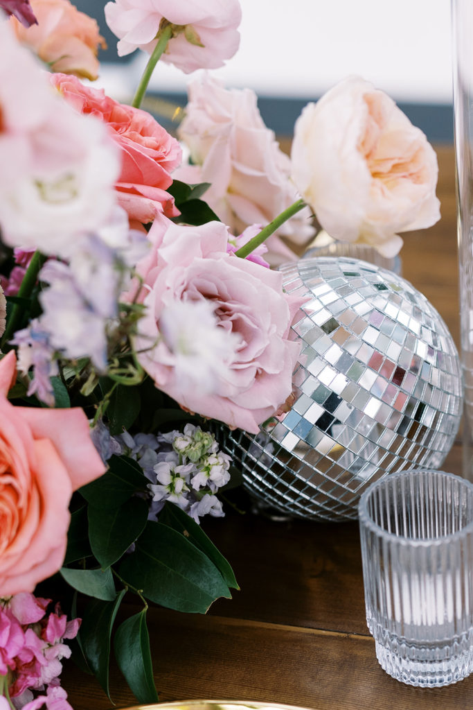 disco ball inside a flower arrangement